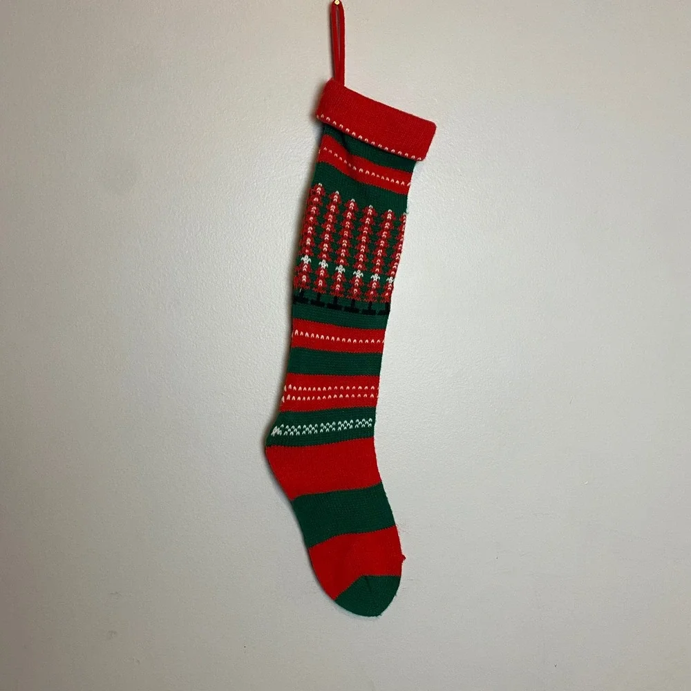 Vintage Christmas Stocking Kurt Adler 1978 Santa Red Green Knit Retro‎